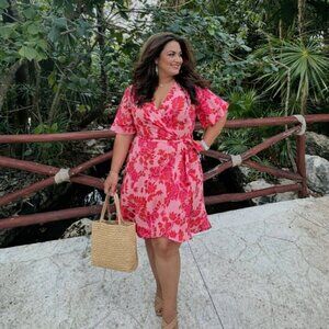 City Chic Scarlet Floral Mini Dress in Pink and Red XS/14
